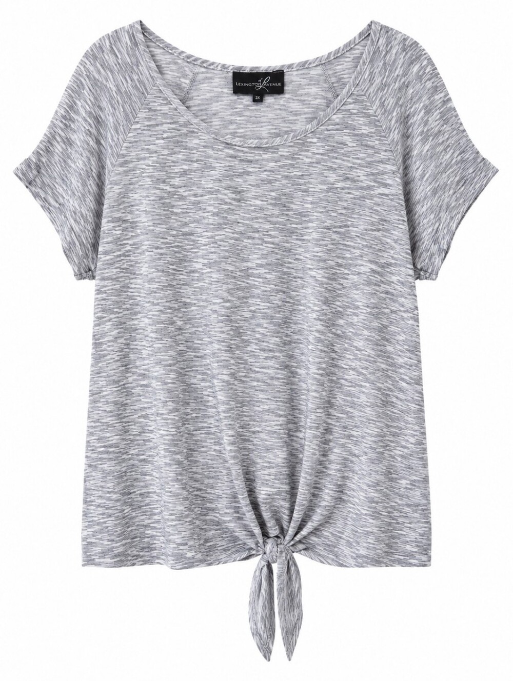 Lexington Avenue 2X Gray Space Dye Tie Front Short Sleeve Plus Size Top